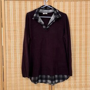 Croft & Barrow Womens XL Sweater Shirt Eggplant Preppy Old Money College Office